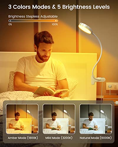 Glocusent 5W Clip On Light, 36 Led Reading Light For Bed, Eye Caring Bed Reading Lamp, 3 Colors & 5 Brightness Levels, Bed Lamp For Headboard, Perfect For Reading, Working & Studying #TOP1