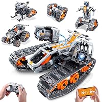 HiWEEGO 5-in-1 Robot Building Kit with LED Light, APP & Remote Control Building Set for Kids, RC Tank Sleigh Tracked Racer Rechargeable Technic Robotic Toy Birthday Gift for Boys Girls Ages 6-12