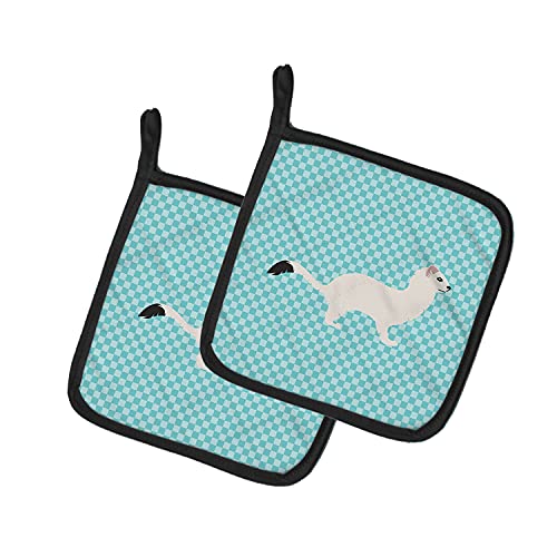 Caroline's Treasures BB8046PTHD Stoat Short-Tailed Weasel Blue Check Pair of Pot Holders Kitchen Heat Resistant Pot Holders Sets Oven Hot Pads for Cooking Baking BBQ, 7 1/2 x 7 1/2