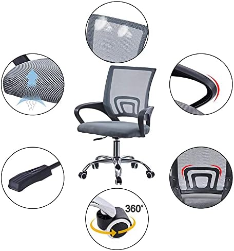 CLIPOP Grey Office Desk Chair, Ergonomic Mesh Swivel Chair High Adjustable Computer Chair with Lumbar Support and Armrest Support Task Chair for Home Office