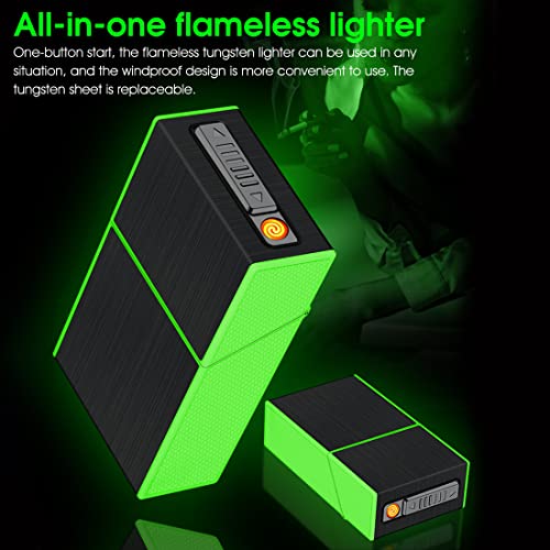 Image of GUSTAVE Cigarette Case with USB Electric Lighter for Men, Rechargeable Night-Glare Flameless Lighter, Holds 20 Cigarettes, Plastic Material,Brushed Aluminum (Black)