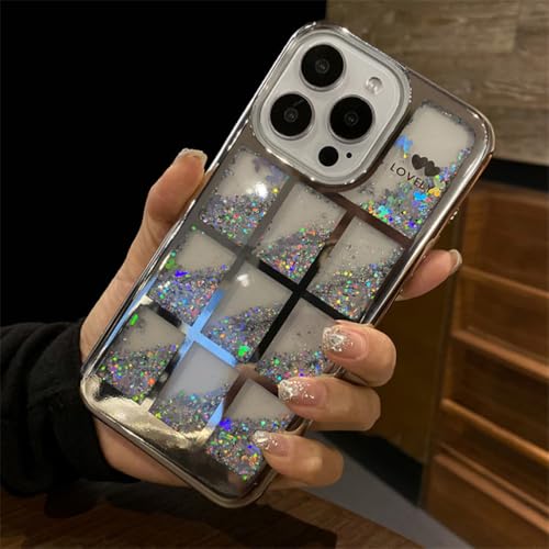 Coque iPhone 15 paillettes argent avec losanges en cristal et protection antichoc