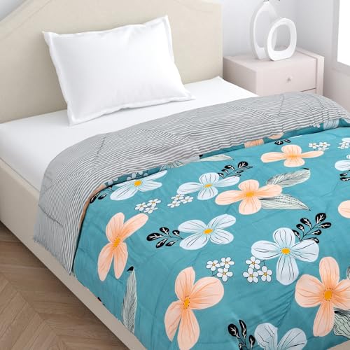 Image of Home Ecstasy Wrinkle & Fade Resistant Comforter for Single Size Bed | 150 GSM, 59x88 in., Colour: Teal & Black