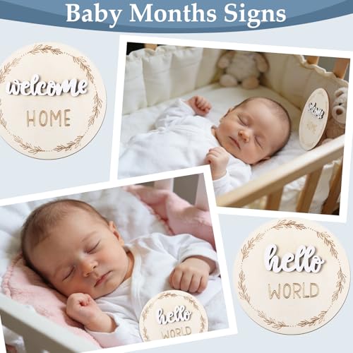 Image of 7 Pack Baby Monthly Milestone Signs, Double Sided Baby Milestone Signs Wooden Baby Announcement Sign for 1-12 Months Baby Milestone Pictures