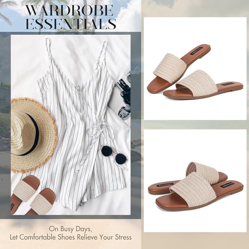 Tscoyuki Slides Sandals for Women Basic Slip On Flat Sandals Open Toe Comfort Beach Sandals Slippers for Casual Dressy Summer4