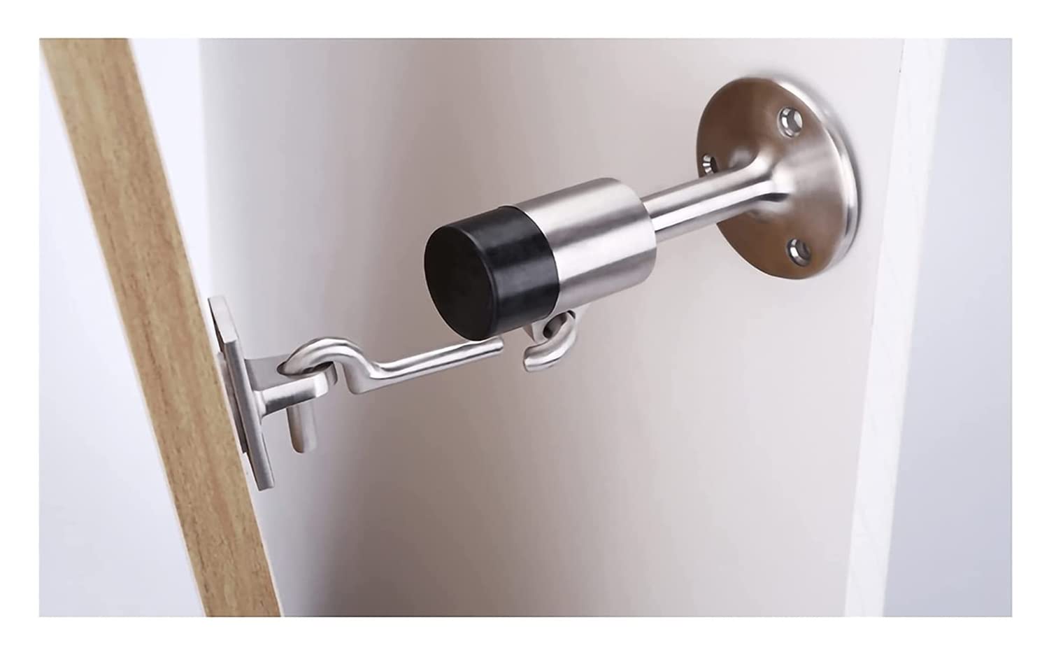 Tope de Puerta， Tope de Puerta Tope de Puerta de Acero Inoxidable 304 con Gancho, Topes de Puerta de Seguridad contemporáneos con Parachoques de Goma Que amortigua el Sonido,