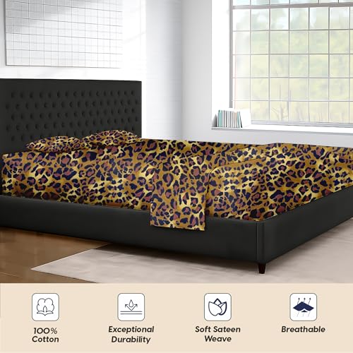 Image of SGI 108 inchx80 inch 4 Pc Short Alaskan King Sheet Set 600 TC 18 inch Leopard Print
