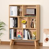LEYAOYAO Wooden 7 Cube Book Shelf, Natural 3 Tier Bookshelf with Legs, Modern Open Storage Organizer,Boho Bookcase,Display Cabinet Shelf Free Standing Bookshelves for Bedroom,Living Room,Office