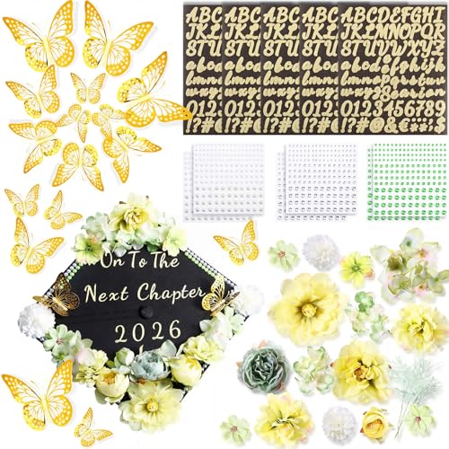Kits de decoración de gorra autoadhesivos con mariposas y flores 1