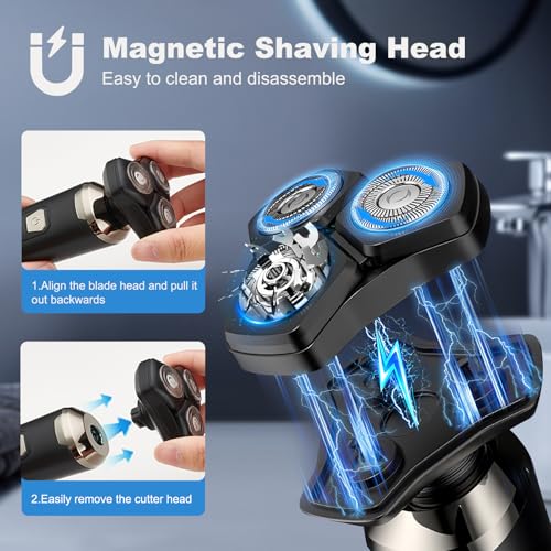 Image of 4-in-1 Electric Razor for Men, Magnetic Floating Heads, LED Display, IPX7 Waterproof, Travel Lock & Nose Trimmer - Complete Grooming Kit Gift Set