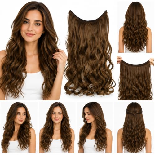 Image of Women Hair Extension Long Curly Light Brown 18 To 20 Inches Hairpiece With 5 BB Clip /Hair Extension for Women Party /Halloween /Christmas