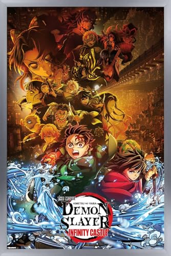 Demon Slayer: Infinity Castle (2025) - Group Key Art Wall Poster, 22.4L" x 14.7W", Silver Framed Version