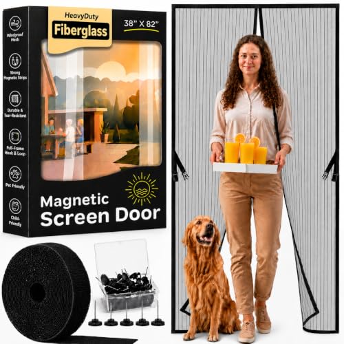 Hands-Free Magnetic Screen Door, Heavy Duty Fiberglass Self Sealing Screen Door Mesh Protector, Pet & Kid-Friendly, Stay-Open Buckle Keeps Bugs Out While Nature in, (39.4" x 82.7" Limited Edition)