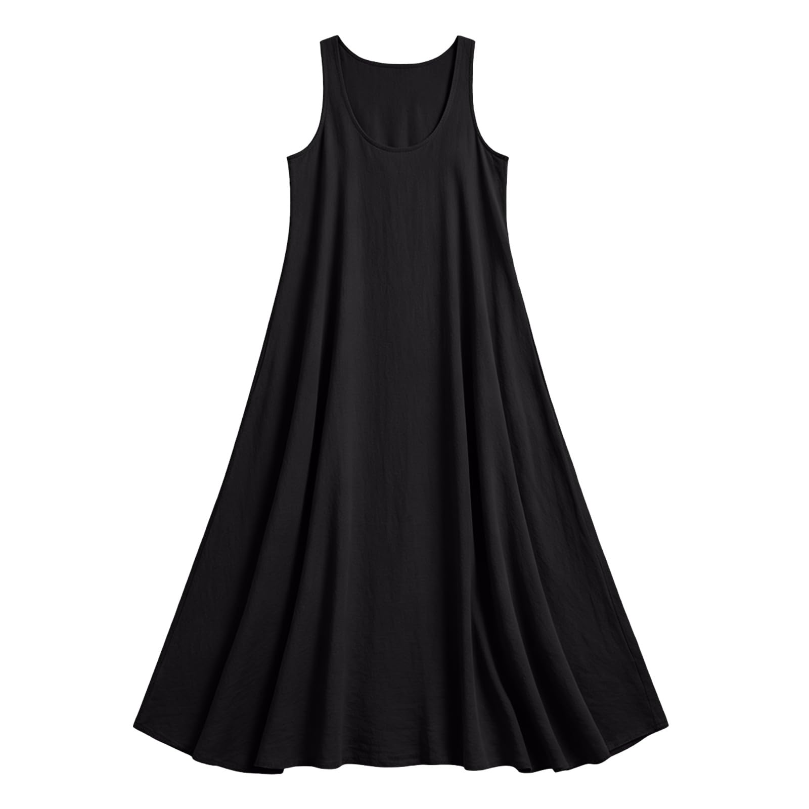 Strandkleid Damen Sommer, Leinenkleider Ärmellos Sommerkleid Leicht Und Luftig Elegant Rundhals Leinenkleid Maxi Blusenkleid Locker Einfarbig Lässig Shirtkleid Boho Musselin Kleid Wickelkleid