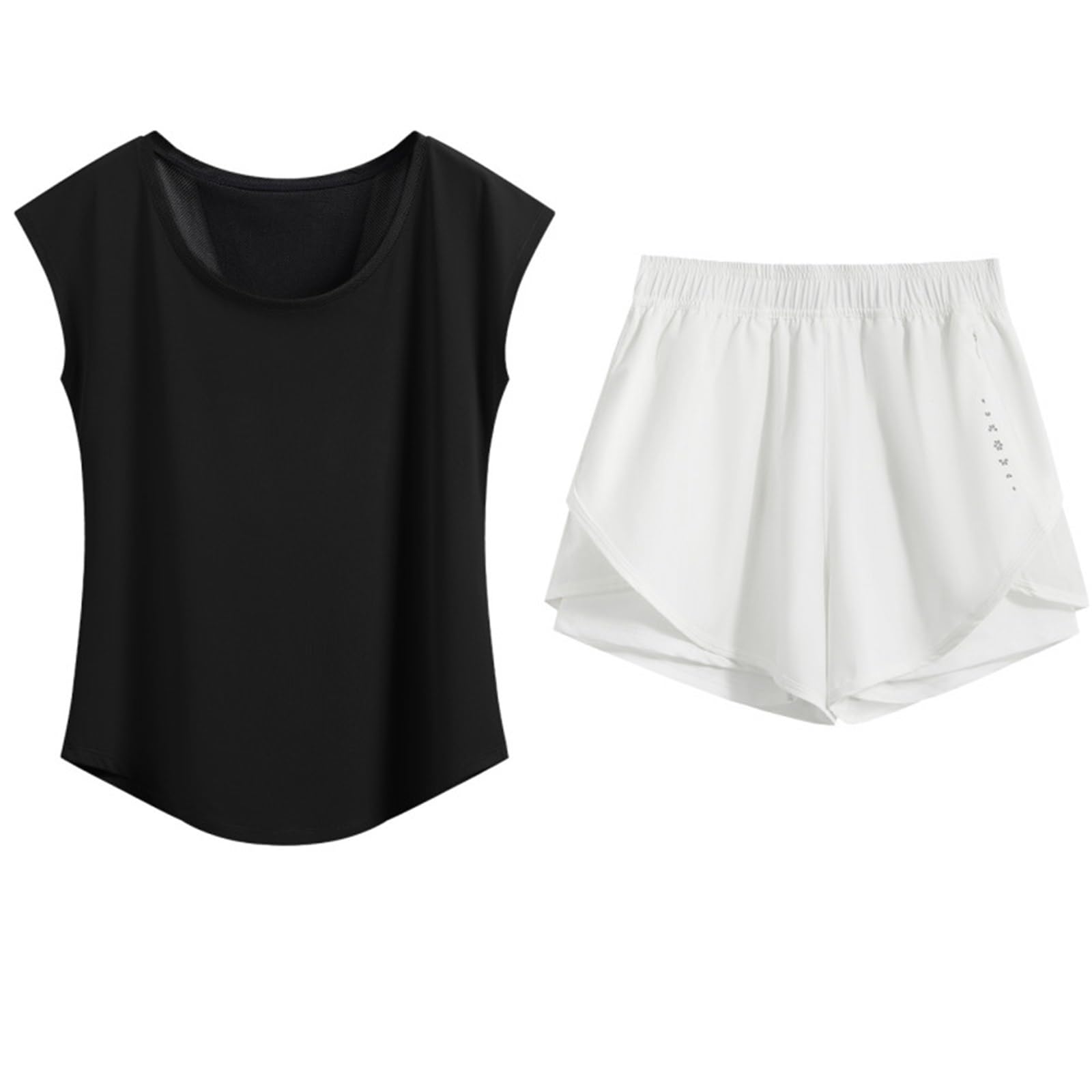 Set Sportivo Donna Set da Yoga for Donna, vestibilità Ampia, Senza Maniche, Top Palestra, Pantaloncini, Completo di 2 Pezzi Abbigliamento Sportivo, Estivi