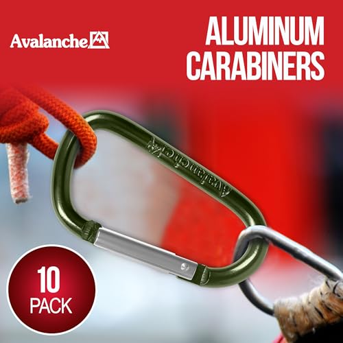 Avalanche 10 Pack 3\" Carabiner Clip - Durable Aluminum D-Style Design for Camping Accessories, Keychain Clip - Heavy Duty 25 lbs. Capacity Multipurpose Carabiner Clips, Medium Size, Green - Thumbnail 2