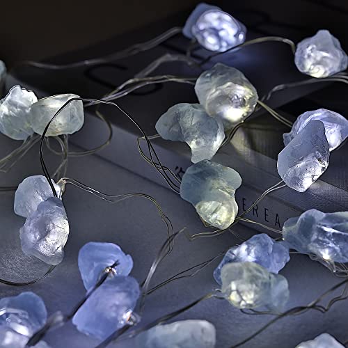 Miya Life Natural Celestite String Lights, Real Blue Stones Usb/Battery Powered 9Ft 30 Leds Tumbled Rough Stone With Remote/Timer Or Meditation Reiki Collection Beach Theme Indoor Tent Wedding Party #TOP5
