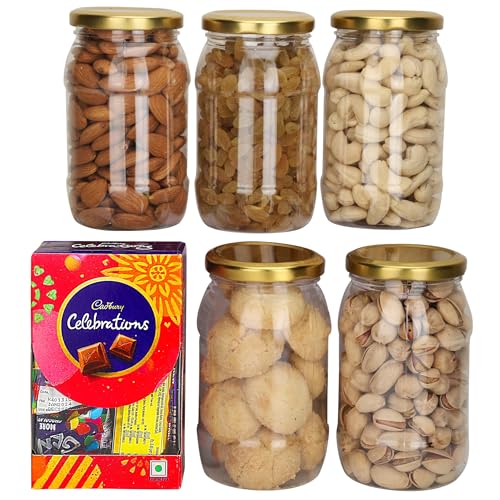 Image of NUTRI MIRACLE Diwali Gourmet Nuts Carry Bag Hamper | Corporate Jar Combo for Clients