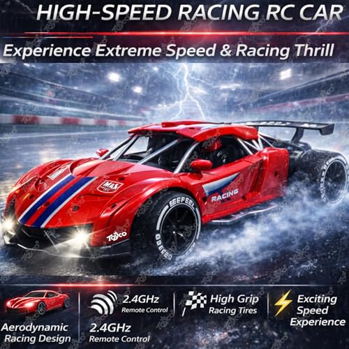 Image of toyco Remote Control Car Toy for Kids with Real Smoke Effect & LED Headlights | High Speed Rechargeable 2.4GHz RC Drift Cars 75+ ft Range & Auto Mode | Big Size Drifiting Car for Boys Girls 4+