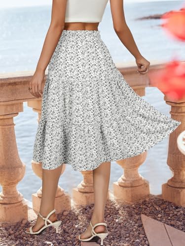 Image of Berydress Midi Skirts for Women 2026 High Waist Casual Summer Boho Skirt | Cute Flowy A Line, Tiered Ruffle, Two Side Seam Pockets, Western Style, Boho Beach Vacation, Going Out, Teacher Outfits