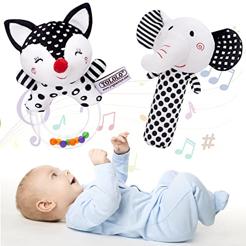 Image of Baby Rattles 0-6 Months: Soft Rattles for Babies 0-6 Months Newborn Sensory Toys, High Contrast Black and White Baby Toys 0-3 Months Plush Rattle Toy for Infant Boys Girls 0 3 6 9 12 Months Gift