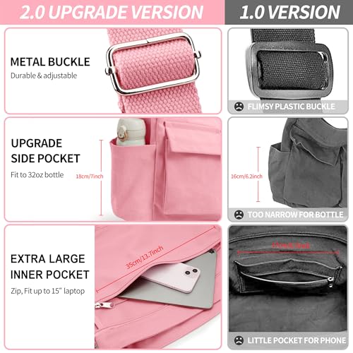 Image of KALIDI Canvas Tote Bag Zipper Large Crossbody Shoulder Bag Messenger Bag | Hobo Purse Cross Body Handbag for Women or Men Casual College Work Travel Daily Commuting Everyday