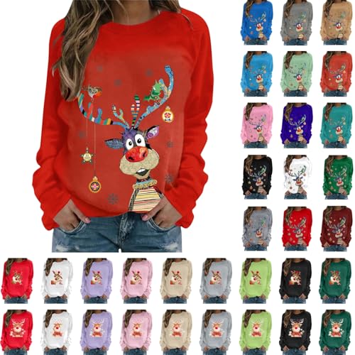 Weihnachtspullover Damen Weihnachten Sweatshirt Lustige Elch Druck...