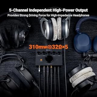 Fosi Audio PH05 5-Channel Headphone Splitter Amplifier, Mini Headphones Amp for Music Studio, Audio Sharing, Podcast Monitor, Supports 16-300 Ohm High Impedance IEM with 12V Power Adapter