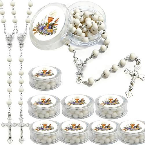 First Communion Favor(12 PCS) White Scented Wooden Rosary for Boys and Girls party Favor Primera Comunion
