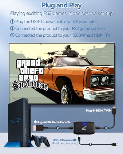 Herfair Ps2 To Hdmi, Ps2 Hdmi Converter 1080P Playstation 2 Hdmi Adapter,Video Audio Simultaneously Output Hdtv Hdmi Adapter Compatible With Sony Playstation 1 & 2 Console  thumb #1