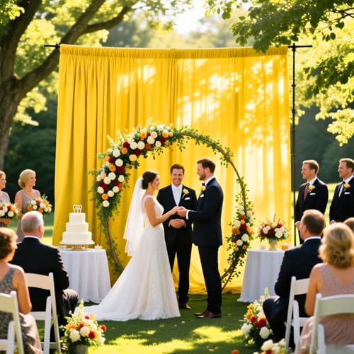 Image of 2 Panels Yellow Backdrop Curtain, 10 x 10 Feet Polyester Background Curtains for Parties, Weddings, Baby Showers, Halloween, Christmas, Birthday Party Photoshoot Backdrop Curtains Decorations