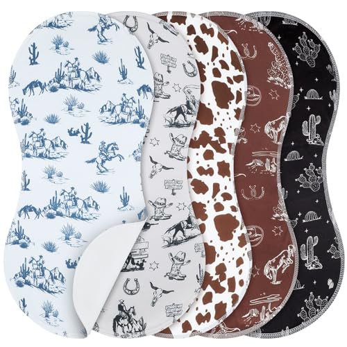 Image of SmoothNovelty 5 Pack Vintage Western Baby Burp Cloths Soft Absorbent Burping Rags for Newborns 19"x9" Spit up Cloths for Boy Girl Newborn Baby Shower Registry Gifts Set Nursery Decor