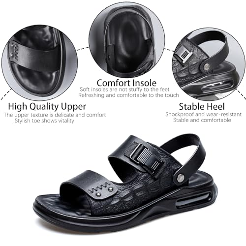 Men's Printed Leather Flat Sandals With Adjust Back Strap Casual Comfortable Open Round Toe Soft Thick Cushion Slides Summer Casual Anti-slip Beach Water Shoes2