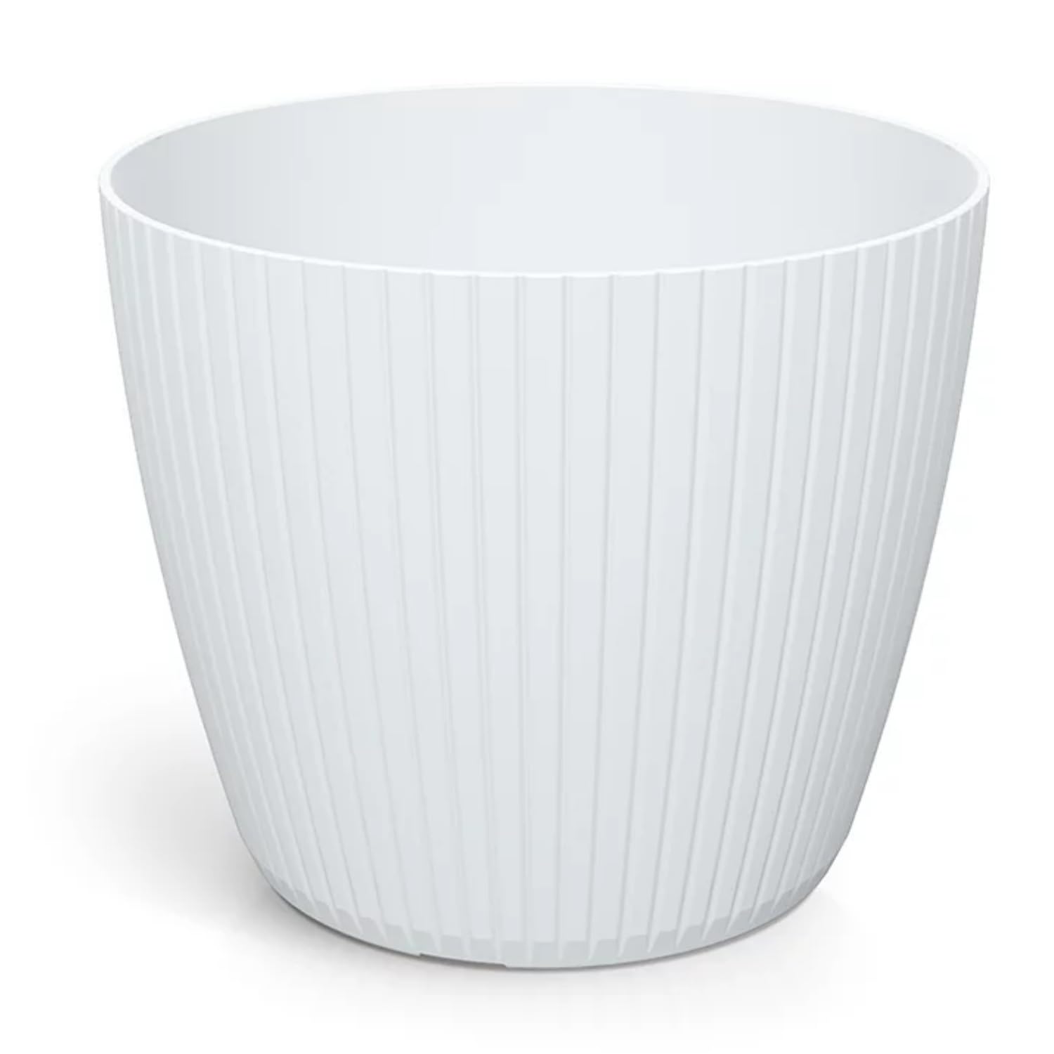 B2C Round Flower pot Planter Vertical Lines Textured Plastic Durable Home Indoor (White, 1.9L (W158mm x H 132mm))