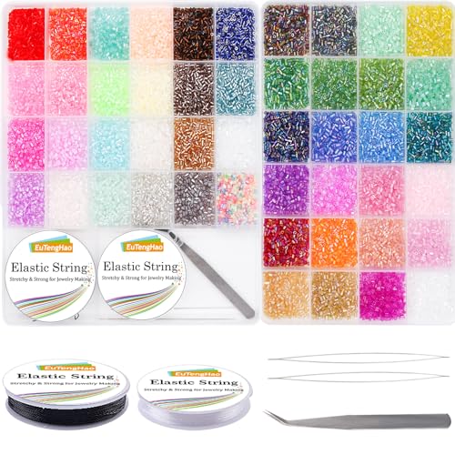 EuTengHao 16800pcs Tube Beads Kit Glass Bugle Seed Beads Small Craft Beads for DIY Crafting Jewelry Making Supplies (3mm 350 Per Color 48 Colors)