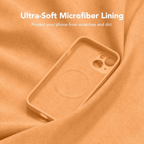 Image of Magnetic for iPhone 15 Case, Compatible with MagSafe, [Screen Protector + Full Camera Protection], Silicone Shockproof Anti-Scratch Protective Phone Case for iPhone 15 6.1 inch, Cantaloupe
