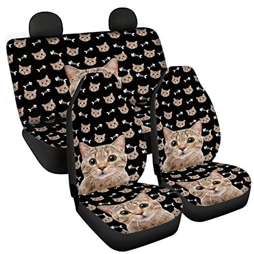 Image of Modysero Cute Cat Print Automotive Seat Cover Full Set Custom Breathable Elastic Car Seat Cover for Women Soft Comfortable Vehicle Seat Protector Universal Fit Most Cars SUV Trucks