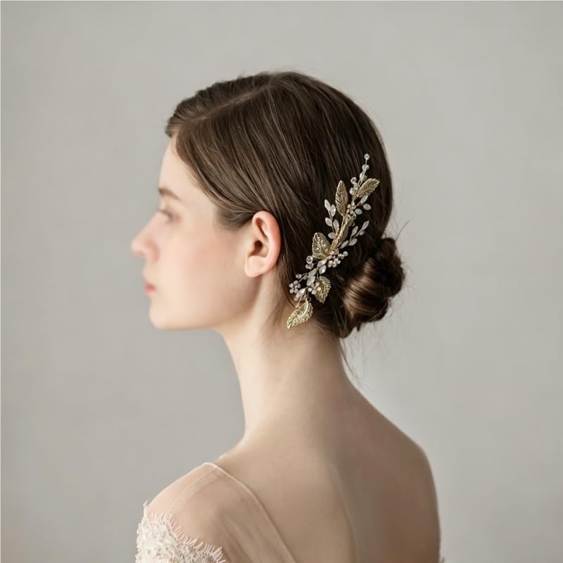 Vintage Leaf Opal Rhinestone Bridal Hair Comb image 4