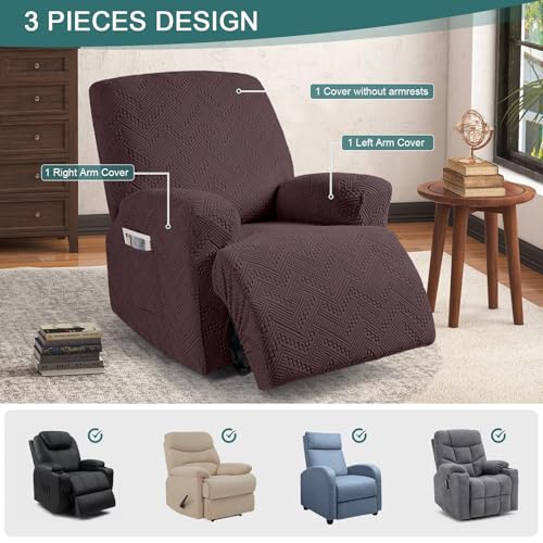 Image of Ruaozz Recliner Sofa Covers Recliner Chair Covers Recliner Covers for Reclining Chair with Pockets Washable Furniture Protector with Elastic Bottom (1 Seater, Dark Coffee)