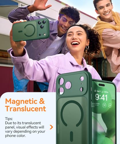 Image of CANSHN Magnetic Compatible with iPhone 17 Pro Case, Upgraded [Full Camera Protection] [Compatible with Magsafe] [Translucent Matte] Shockproof Protective Phone Cover 6.3 Inch - Deep Green