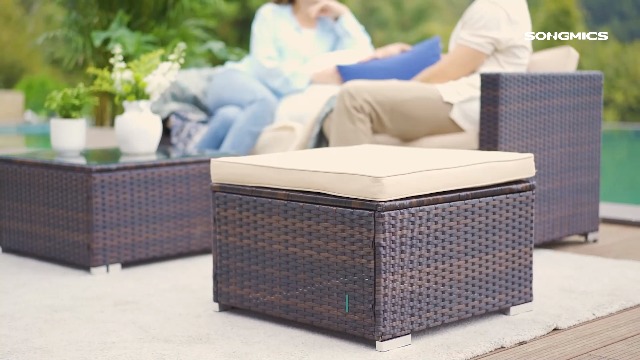 Salon De Jardin Extérieur Ensemble De Mobilier Surface Tressée En PE Table Et Chaises Pour Terrasse Jardin Balcon Marron Et Taupe 56154299