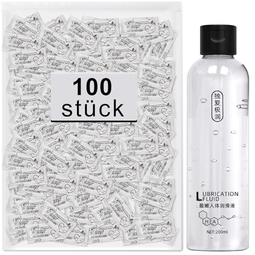 Kondome 100 Stück Packung mit 200ml Schmiermittel- Condoms für männer - Natürliches Empfinden - Extra dünne Kondome für intensives Empfinden beim gemeinsamen Liebesspiel- 53 mm breite Kondome 100 Stück Packung mit 200ml Schmiermittel- Condoms für männer - Natürliches Empfinden - Extra dünne Kondome für intensives Empfinden beim gemeinsamen Liebesspiel- 53 mm breite