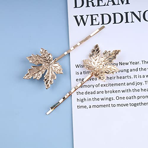 Aneneiceera Boho Maple Leaf Hair Clip Vintage Gold Maple Leaf Hair Pin Retro Hair Barrette Bride Hair Bobby Pins Wearing Hair Clamps Wedding Hair Accessories for Women and Girls 2Pcs(Leaf C) - Image 4