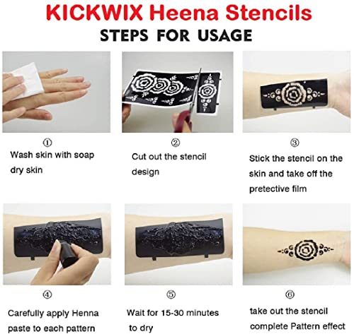 KICKWIX Tattoo Art Sticker Latest Mehandi Design Stencils Temporary Tattoo for Girls, womens, kids, unisex Set of 8 Black - Image 2