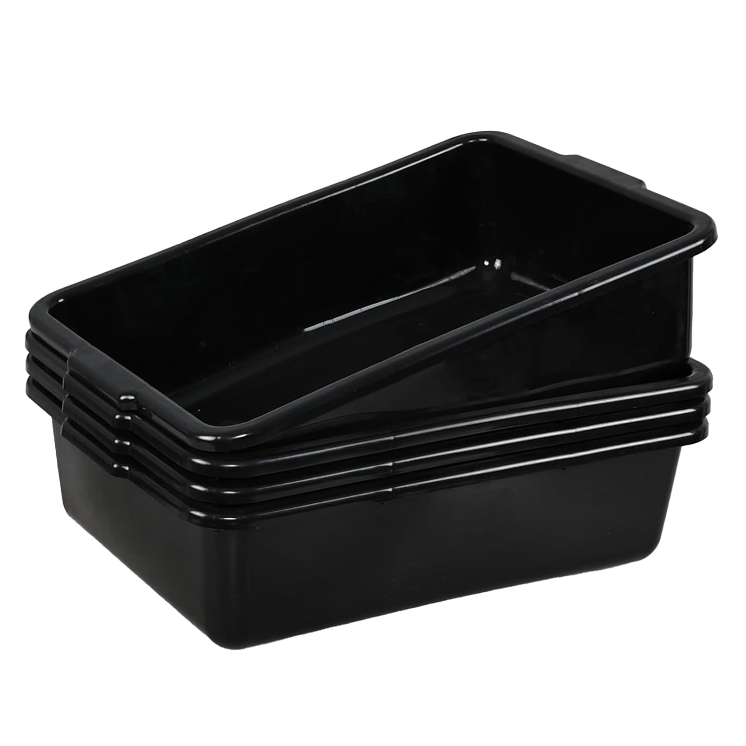 24 Liters Commercial Plastic Meat Tub Bus Box, Black Bus Bin/Bus Totes Set of 4
