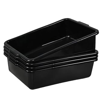 24 Liters Commercial Plastic Meat Tub Bus Box, Black Bus Bin/Bus Totes Set of 4