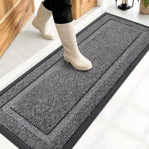 Image of OLANLY Front Door Mat Indoor Outdoor Entrance, Waterproof All-Season, All-Weather Doormat, Sturdy Natural Rubber, Low Profile, Easy Clean Patio Porch Entryway Mat, 47x17, Black and White