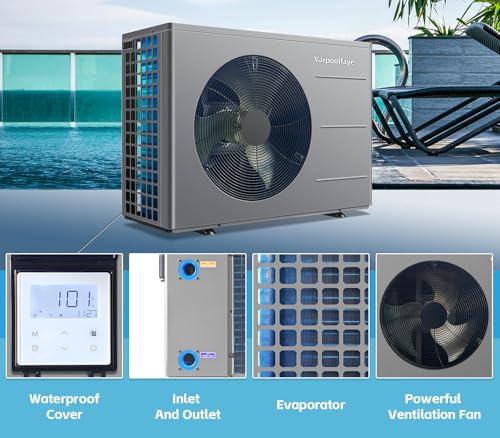 Varpoolfaye 40000 BTU Above Ground Pool Heater 12000 Gallon Swimming Pool Heater Pump Heating or Cooling Electric Pool Heater For Inground Pool WiFi Control Schedule 220V