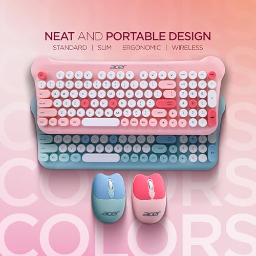 Image of Acer Cuteo Wireless Keyboard and Mouse Combo | 2.4GHz Wireless USB Receiver | Retro Round Keycaps | 1200 DPI Optical Mouse | Plug & Play Compact Design for PC, Laptop, Office & Home Use | Pink