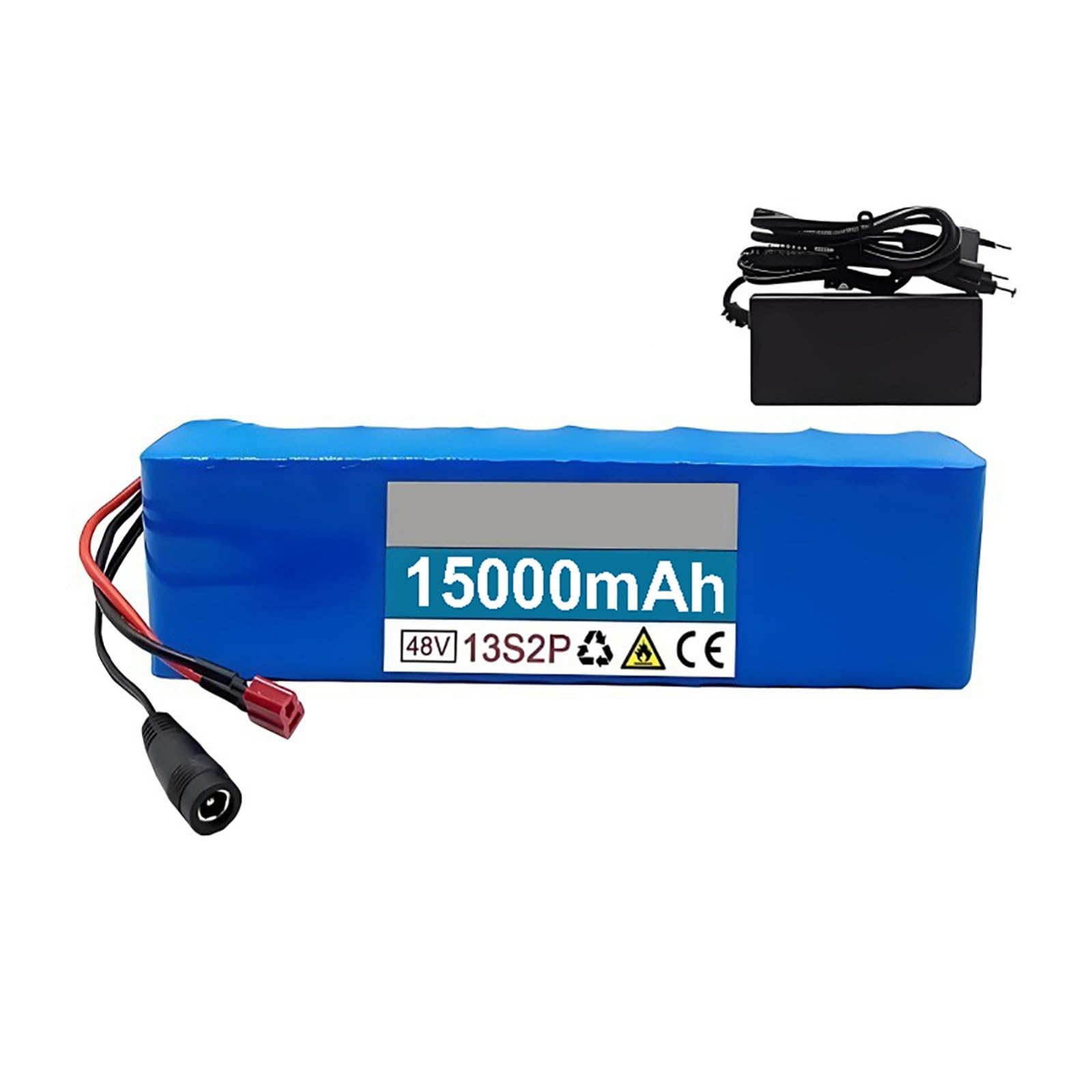 Batteria per ebike 48V 15Ah, pacco batteria per bicicletta elettrica con BMS integrato, batteria di ricambio 48V 13S2P con caricabatterie per motore di scooter elettrico da 200W-500W 48V 15Ah,XT60+SM